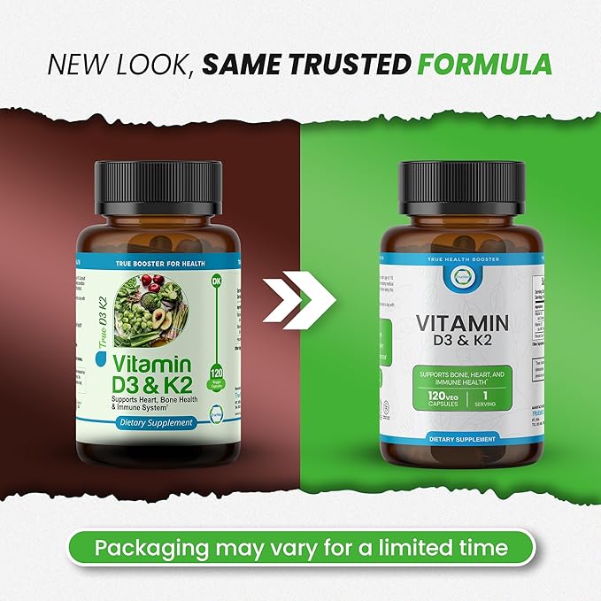Vitamin D3 & K2 Supplement – High-Potency D3 5000 IU + K2 MK7 – Supports Bone, Heart & Immune Health – Calcium Absorption & Cardiovascular Wellness – 120 Vegan Capsules