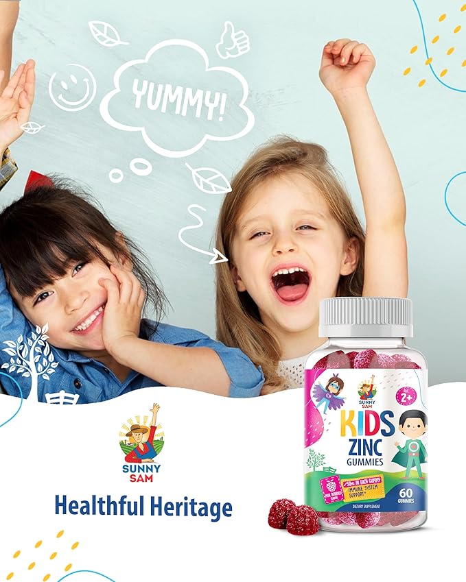 Zinc Gummies for Kids - Chewable Zinc Gummy Supplement for Children Immune Support - Low Sugar Natural Antioxidant Non-GMO Vitamin Chewables for Toddlers & Teens