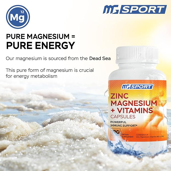 Magnesium Zinc Supplement with Vitamins B6, B9, High Absorption Zinc Magnesium Combination for Immune Support, Muscle Recovery, EZ-MG Easy on Stomach, 120 Capsules