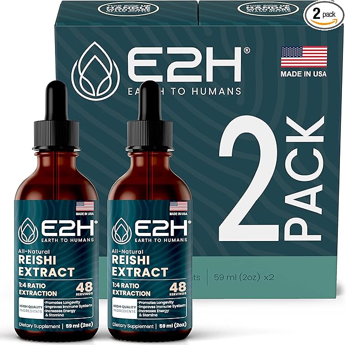 E2H Reishi Mushroom Extract - All-Natural Energy, Vitality and General Wellness Support from Advanced Mushroom Supplement - Reishi Mushrooms Supplement - Non-GMO, Vegan (2 Bottles)