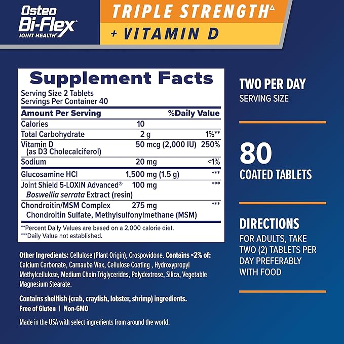 Osteo Bi-Flex Triple Strength(5) with Vitamin D Glucosamine Chondroitin Joint Health Supplement, Coated Tablets, 80 Count