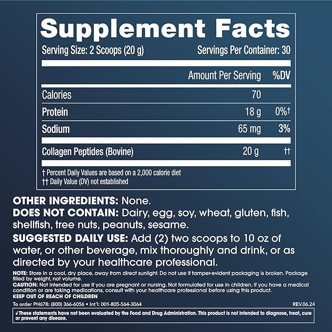 ProHealth Pure Collagen Peptides Powder, 600 Grams | Supports Hair, Nail, Skin, Bone, Joint Health, and Longevity | Grass-Fed, Pasture-Raised | Zero Sugar, Unflavored | Third-Party Tested