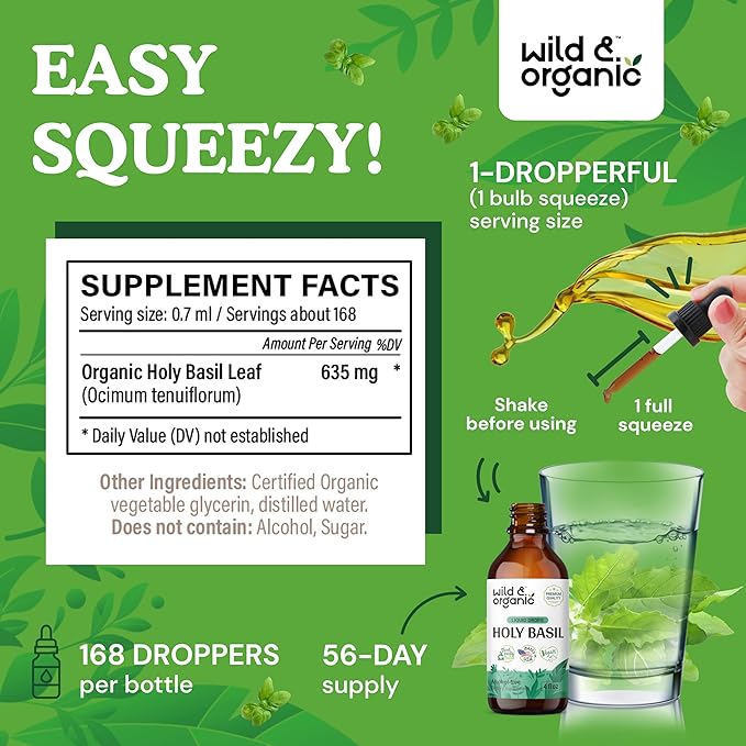 Wild & Organic Bacopa Tincture 4 fl oz & Holy Basil Tincture 4 fl oz