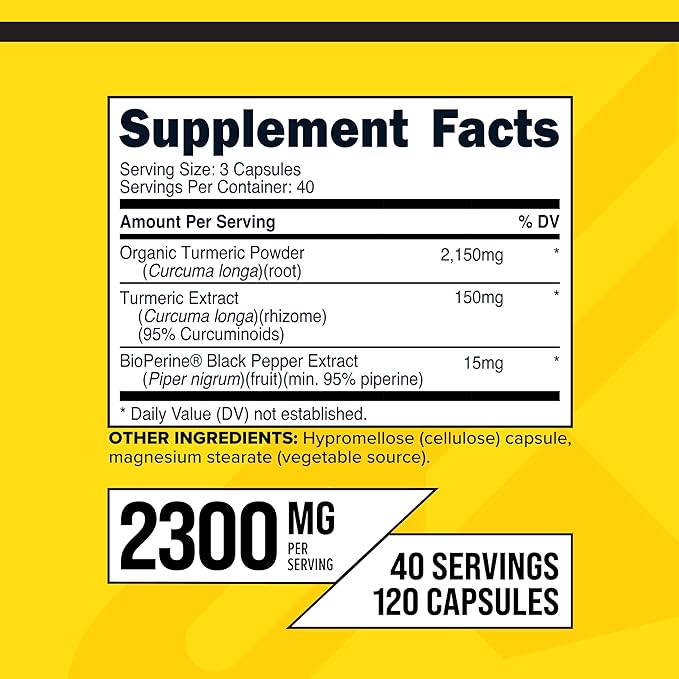 Primaforce Turmeric with Bioperine 120 Capsules, 2300 mg Per Serving - Dietary Supplement, 40 Servings