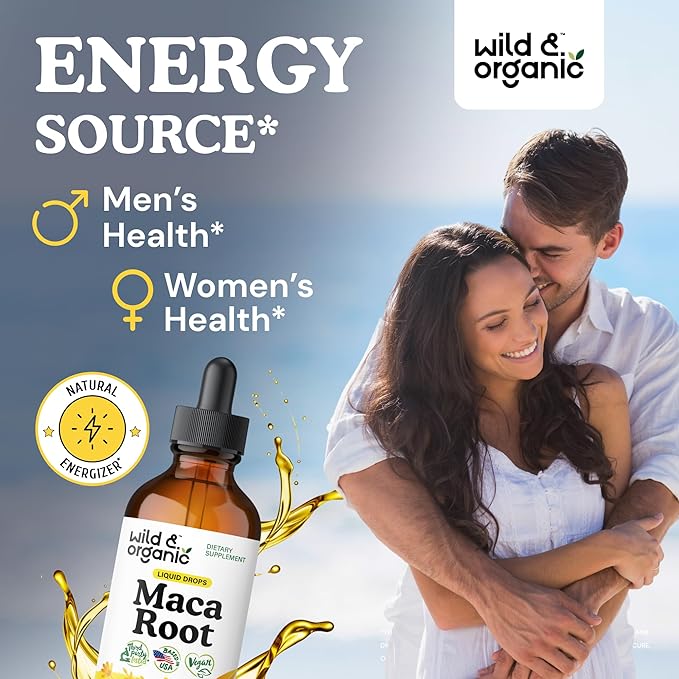Wild & Organic Maca Root Liquid Drops for Men & Women - Peruvian Maca Tincture for Overall Support - Vegan, Sugar & Alcohol-Free Supplement - 4 fl oz