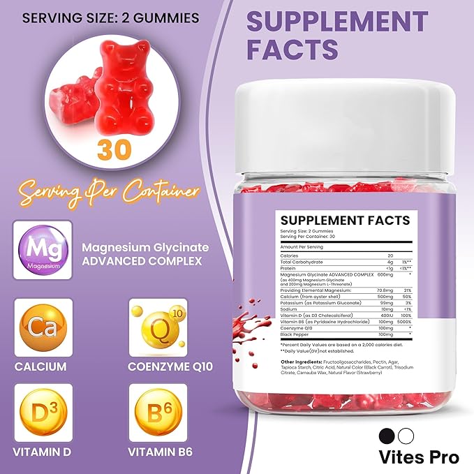 Magnesium Glycinate Gummies – Magnesium Complex, Chewable Supplement, Calm Support, Promotes Sleep & Relaxation, Muscle Recovery, Threonate, for Adults – Strawberry Flavor, 60 Count, 30-Day