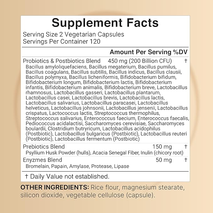 Probiotic 200 Billion CFU – 40 Strains Per Serving | 240 Veggie Capsules with Prebiotics and Probiotics for Digestive Health – Gut Health & Bloating Support | Daily Probiotics for Women & Men