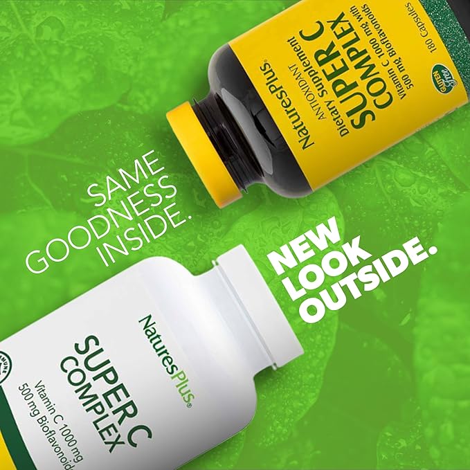 NaturesPlus Super C Complex - 180 Capsules - 1000mg Vitamin C + 500mg Bioflavonoids - Vegan, Gluten Free - 90 Servings