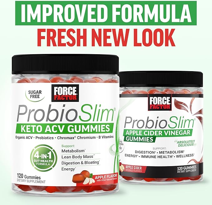 Force Factor ProbioSlim Keto ACV Gummies, Organic Apple Cider Vinegar Gummies with LactoSpore Probiotics & Prebiotics to Support Digestion, Metabolism, & Immune Health, 1 Net Carb, Apple Flavor, 360ct