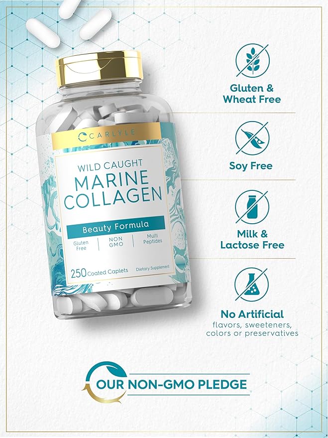 Carlyle Marine Collagen Pills | 250 Caplets | Wild Caught Collagen Peptides | Non-GMO, Gluten Free