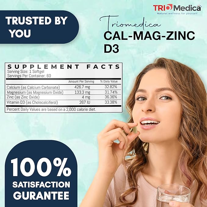 Cal-Mag-Zinc D3 Dietary Supplement (Calcium Magnesium Zinc & Vitamin D3) | Immune, Bones & Teeth Support | Non-GMO | Vegan | Gluten Free | Dairy Free | Kosher | 60 Softgels | (60 Count (Pack of 1))