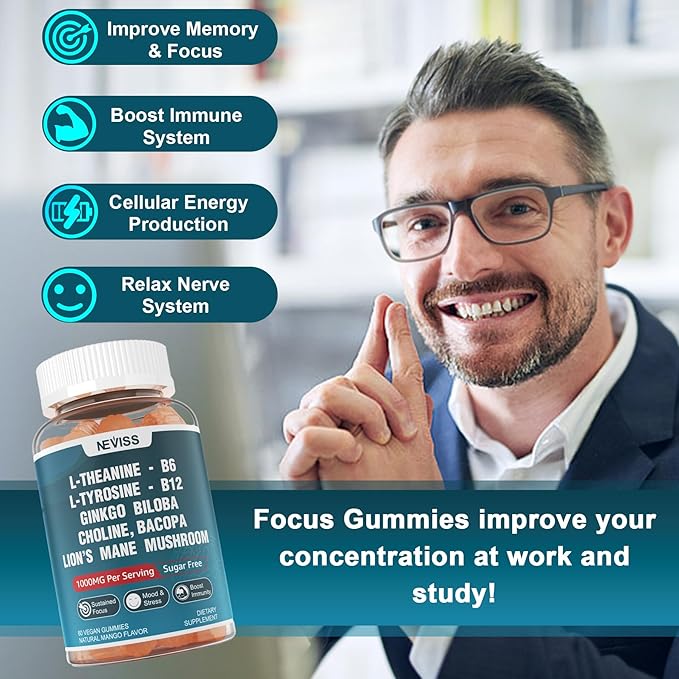 NEVISS L-Tyrosine Gummies & Melatonin 60mg for Adults Bundle