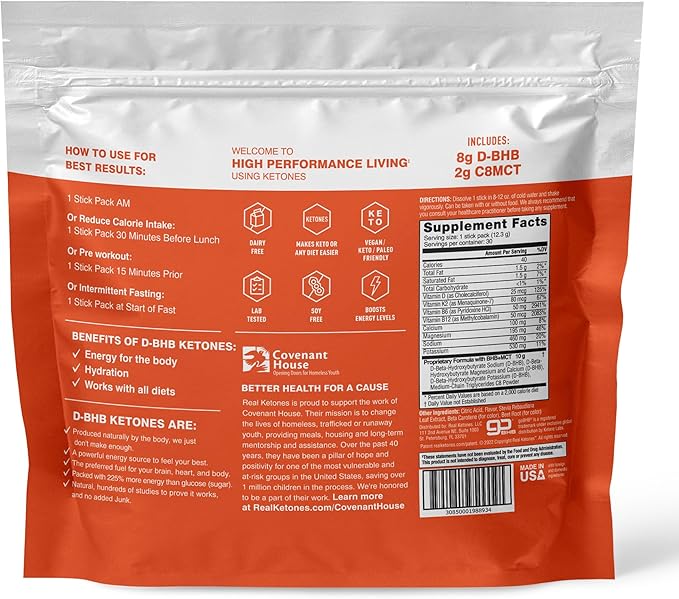 Real Ketones MCT & BHB Exogenous Ketones Drink Mix Packets Elevate Keto Electrolytes Powder Packets No Sugar with 4 Main Electrolytes Plus Hydrating Proprietary Keto BHB - 30 Pack Orange