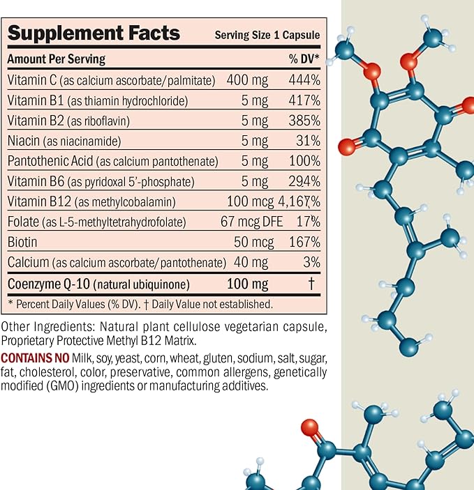 ANDREW LESSMAN Coenzyme Q-10 100 mg 60 Capsules - Essential for Energy Production and Optimum Key Organ Function, Anti-Oxidant Support, Depleted by Aging, Plus B-Complex. Easy to Swallow Capsules