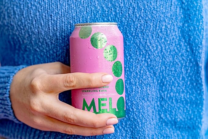 Melo Sparkling Kava Drink, Passionfruit, Orange & Guava, Sugar Free Non Alcoholic Drinks with Zero Calories, Gluten Free, Vegan, 100% Natural Mocktail with 100mg Kava Root per Drink, 6 Pack, 12 oz Cans