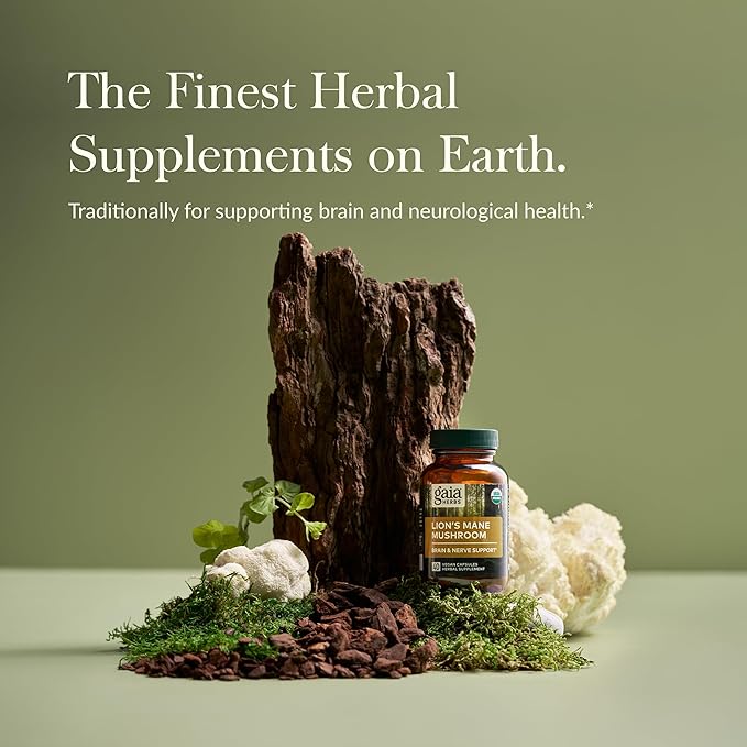 Gaia Herbs Lion’s Mane Mushroom - Brain & Nerve Health Support - 40 Vegan Capsules