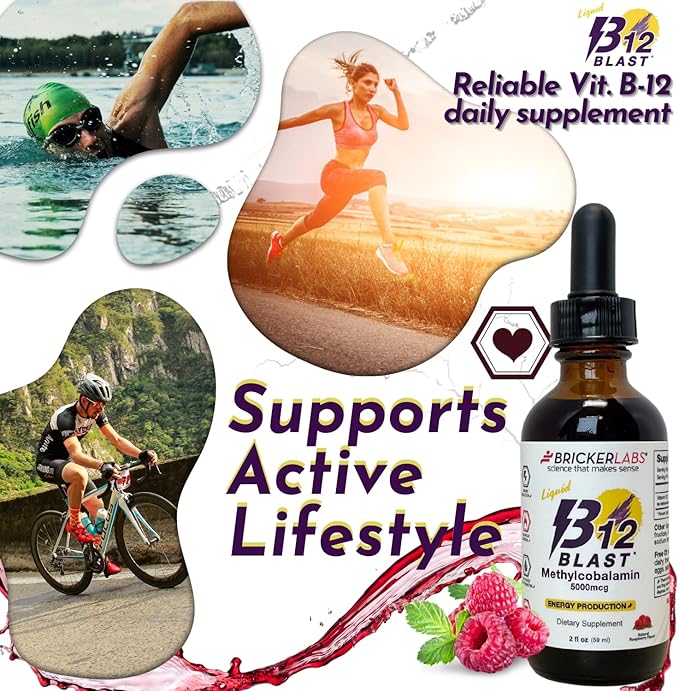 B12 Blast Methylcobalamin 5000mcg, Great Tasting Sublingual Liquid Energy Vitamins -Vegan B12 Vitamins, Sustained Energy and Cellular Health Supplement - 59-Day Servings