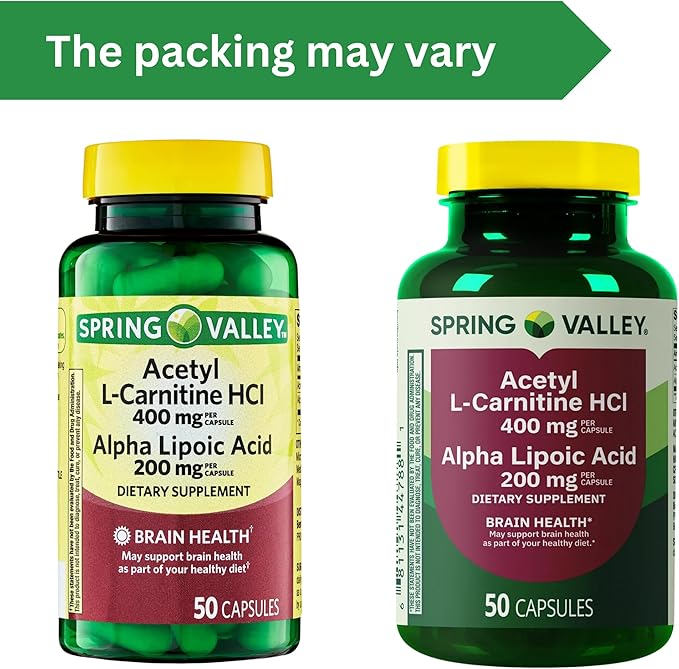 Spring Valley Acetyl L-Carnitine HCI 400 mg + Alpha Lipoic Acid 200 mg Capsules, 50 Count (Pack of 1)