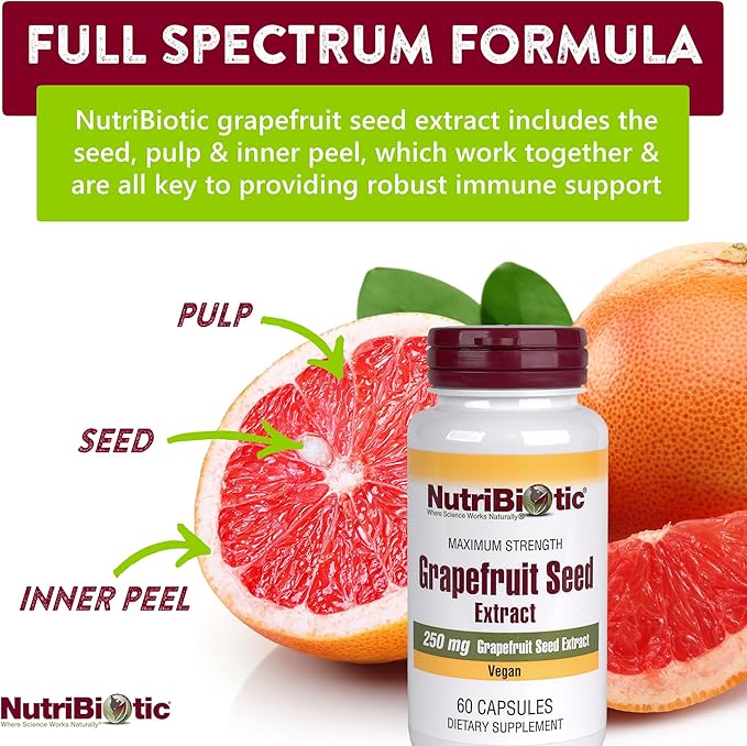 NutriBiotic – Grapefruit Seed Extract Capsules 250 mg, 60 Count - Maximum Strength with Bioflavonoids