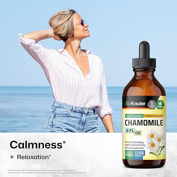 BIO KRAUTER Chamomile Tincture - Chamomile Extract - Supplement for Relaxation and Calmness Support - Alcohol and Sugar Free - Vegan Drops 4 Fl.Oz.