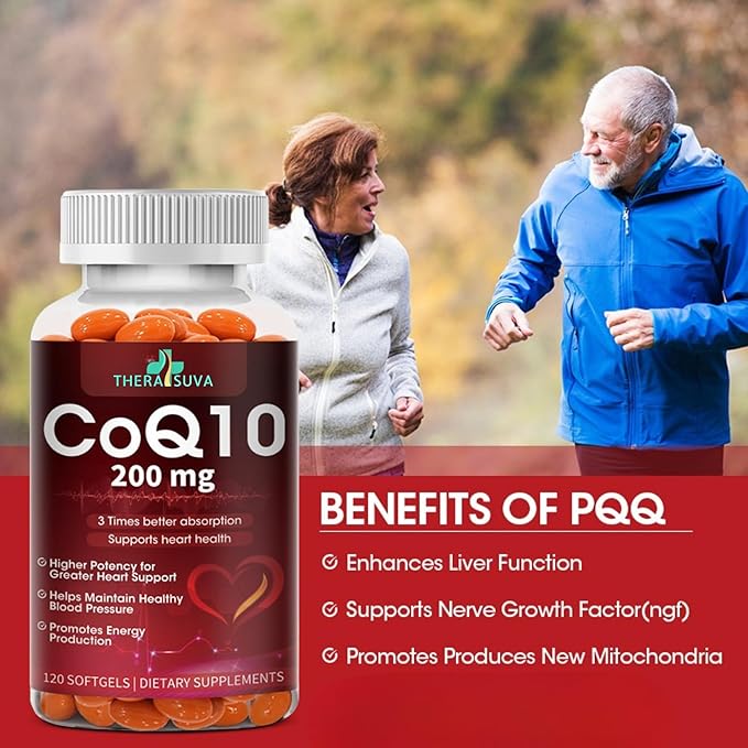 High Absorption CoQ10 200mg - Vegan, Gluten Free, Natural Supplement for Heart Health + Stamina Support + Brain Function - 120 Softgels, 60 Day Supply