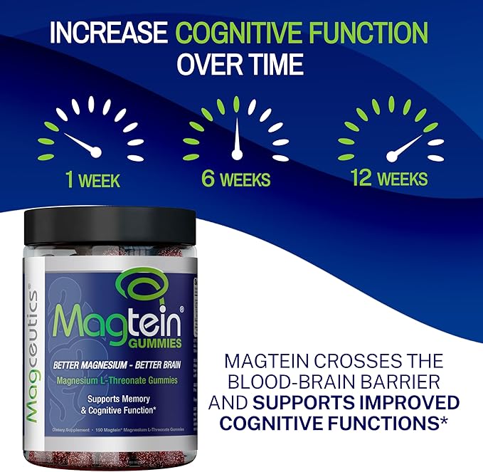 Magtein Gummies - Magnesium L-Threonate Gummies, Brain Support, Focus Supplement, Boost Memory & Cognitive Function - 150 Vegan Gummies