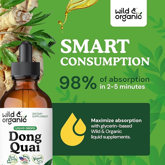 Wild & Organic Dong Quai Supplement for Women - 500 mg Dong Quai Root Extract for Women's Health - Angelica Root Herb Tincture - Female Ginseng Liquid Extract - No Sugar & Alcohol - 4 fl oz