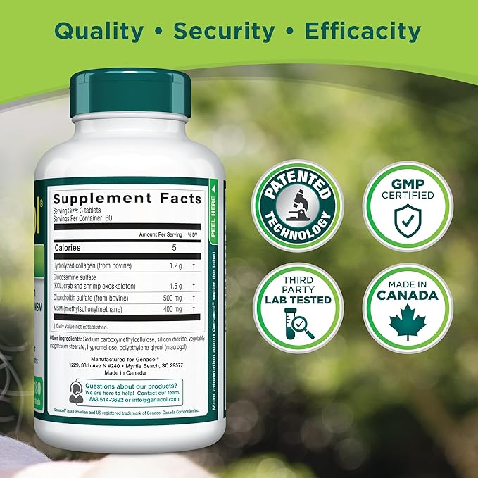 Genacol Optimum – Glucosamine, Chondroitin, MSM and Ultra-Hydrolyzed Collagen Tablets, Maintains Healthy Joints, Protects & Lubricate Cartilage, 180 Tablets (60-Day Supply)