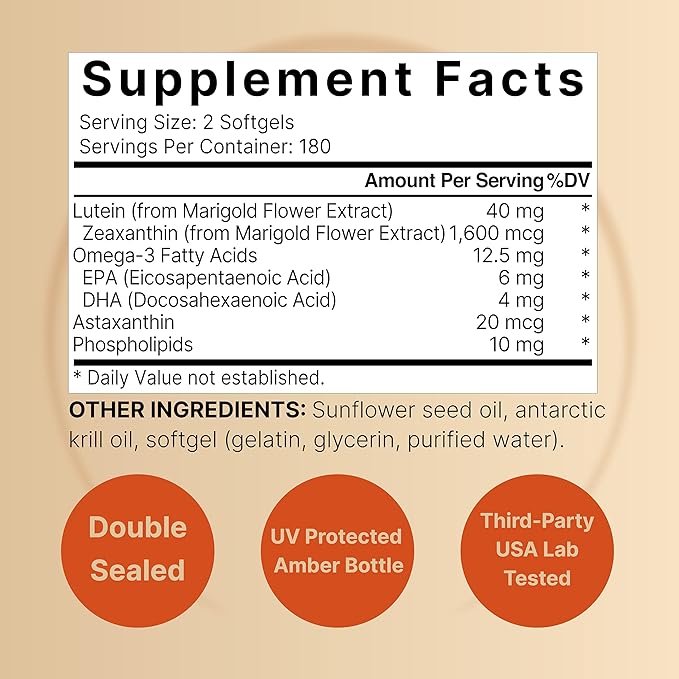 Lutein 40mg and Zeaxanthin 1,600mcg Per Serving, 360 Softgels | 4 in 1 with Omega-3s, Astaxanthin, & Phospholipids – Marigold Flower Extract – Eye Antioxidant Vitamins – Non-GMO