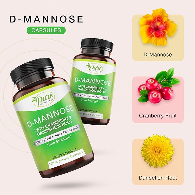 Pure By Nature D-Mannose with Cranberry and Dandelion Root, 120 Count