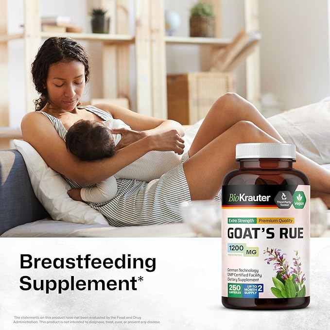 BIO KRAUTER Goats Rue Lactation Support Capsules 1200 mg - 250 Count - Goats Rue Capsules - Natural Breastfeeding Supplements