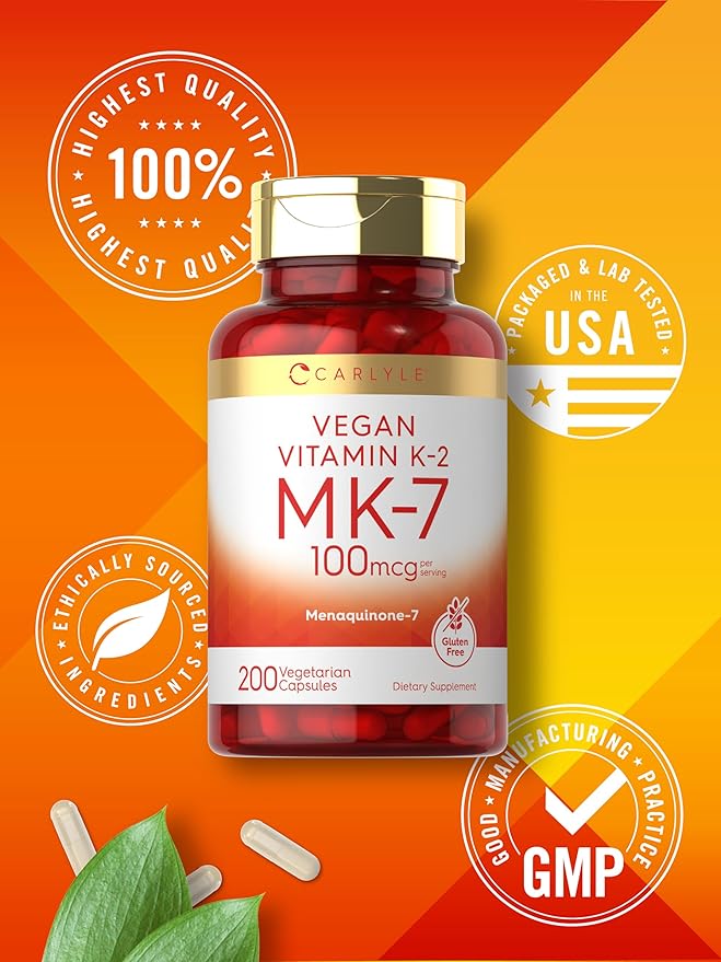 Carlyle Vitamin K2 MK7 Supplement | 100 mcg | 200 Vegan Capsules | Menaquinone-7 | Non-GMO, Gluten Free