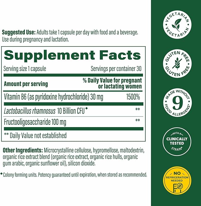 MegaFood Baby & Me 2 Prenatal Probiotic, Vegetarian Pregnancy Prebiotics and Probiotics for Women, Digestive Health & Immune Support with Vitamin B6 for Morning Sickness Relief, 30 Capsules