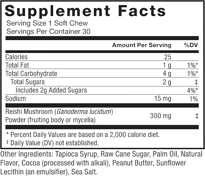 FORCE FACTOR Modern Mushrooms Soft Chews, Reishi Mushroom Supplement to Support Sleep, Stress Relief, & Longevity, Antioxidants Supplement, Delicious Chocolate Peanut Butter Cup Flavor, 30 Soft Chews
