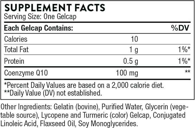 THORNE CoQ10 (Formerly Q-Best 100) - 100mg Optimally Absorbed Ubiquinone - Gluten-Free Dietary Supplement Support for Heart Health & Brain Function* - 60 Gelcaps