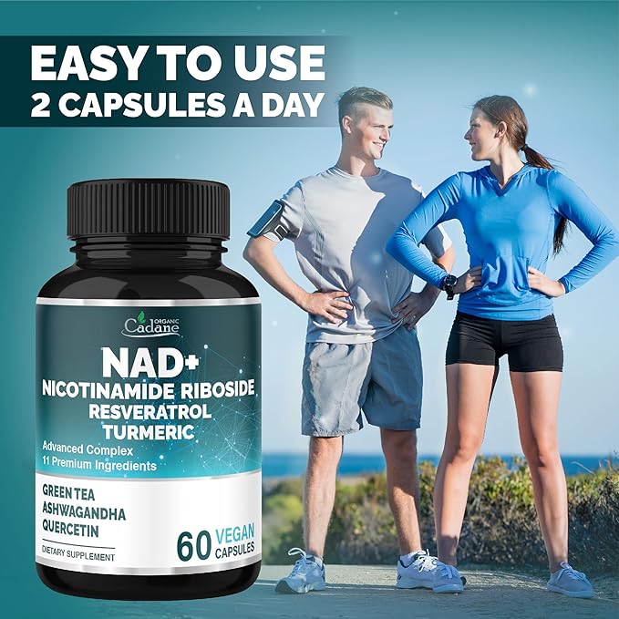 Organic Cadane 11-in-1 Nicotinamide Riboside Supplement with Trans-Resveratrol, Turmeric Curcumin & 8 More | Cellular Wellness Support | Vegan, Non-GMO – 60 Capsules for 30 Days