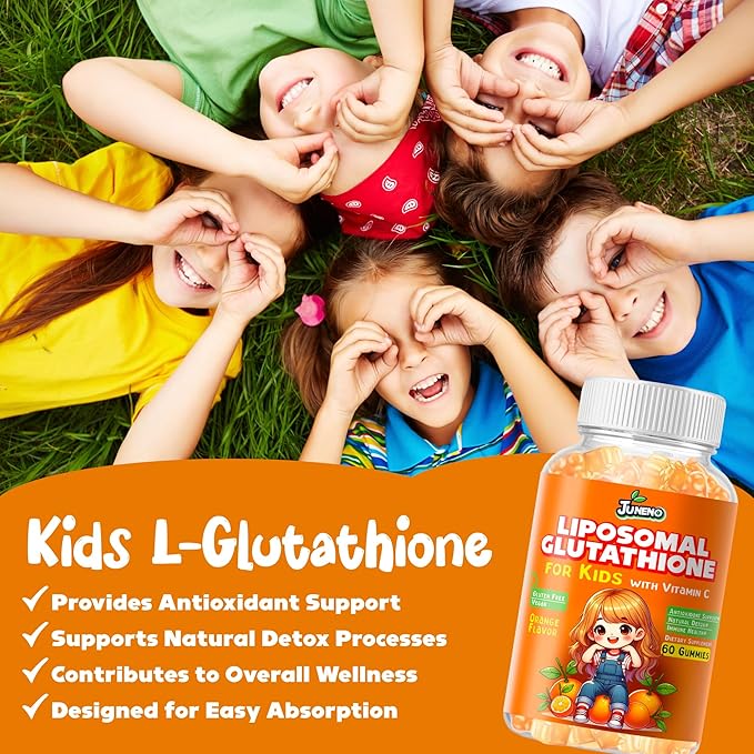 Liposomal Glutathione Gummies for Kids - Vitamin C Supplement for Healthy Immune Support Antioxidants & Detox - Sugar Free Vegan Non GMO
