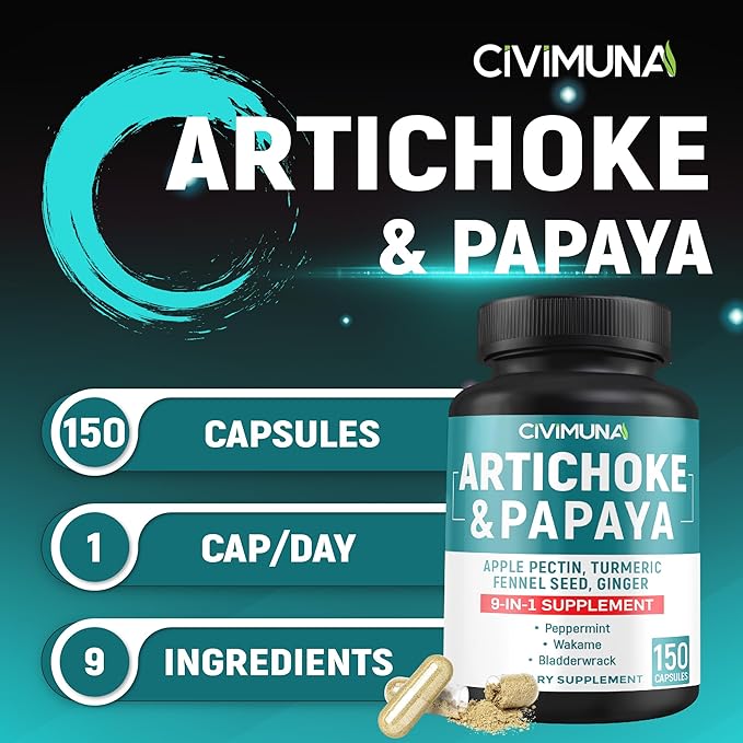 Artichoke Capsules with Artichoke, Papaya, Apple Pectin and More - 150 Capsules - for 5 Months Supply