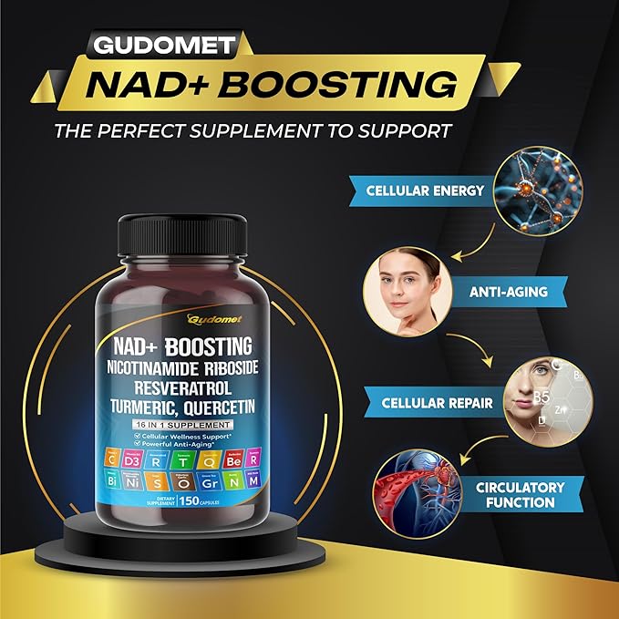 NAD+ Boosting Trans-Resveratrol Turmeric Quercetin Rosemary Bilberry Sage Green Tea Oregano Nettle Milk Thistle Black Pepper -150 Capsules- Made in USA