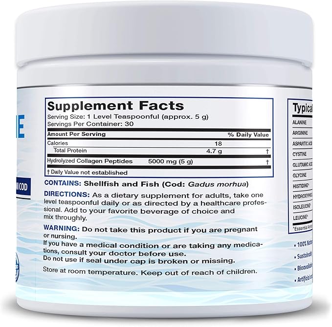 Marine Collagen Peptides Hydrolyzed Protein Powder + Ultra Biotin 10,000 Mcg Hair Skin and Nails Supplement