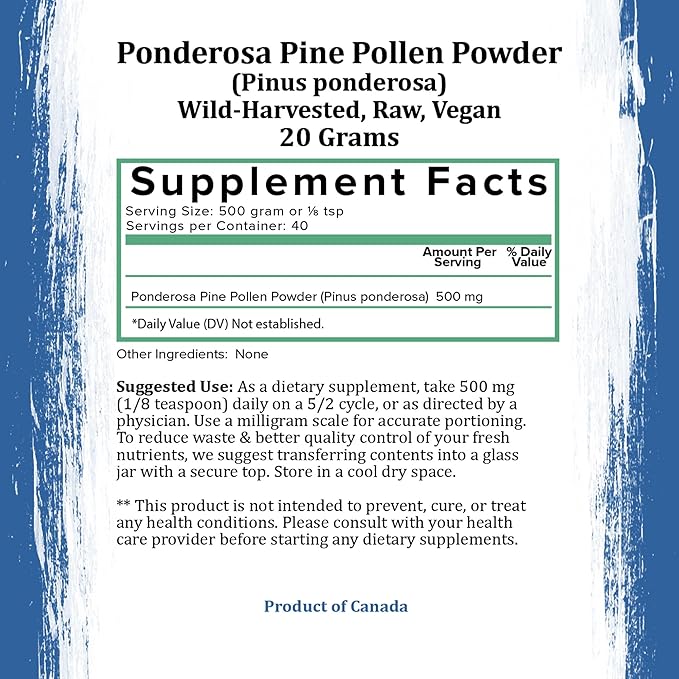 Holistic Bin Pine Pollen Powder | Wild Harvested, Golden Canadian Pine Pollen | Pollen Made from The Ponderosa Pine Tree, 20 g