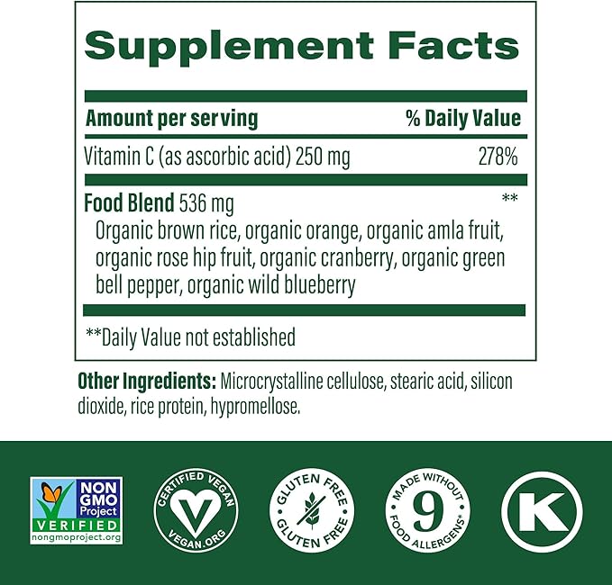 MegaFood Complex C - Vegan Immune Support Supplement with Vitamin C 250 mg, Made with Real Food Including Orange, Cranberry & Brown Rice, Gluten-Free, Kosher - 180 Tablets, 180 Servings