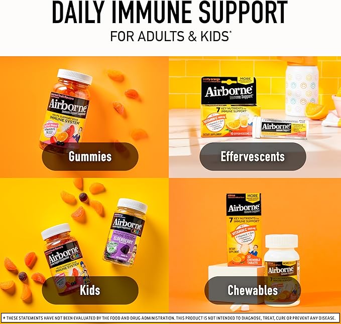 Airborne Vitamin C 1000mg (per Serving) - Very Berry Chewable Tablets (116 Count in a Bottle), Gluten-Free Immune Support Supplement, with Vitamins A C E, Zinc, Selenium, Ginger, Antioxidants