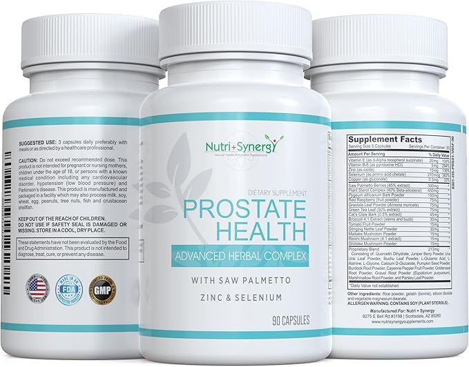 Prostate Health - Saw Palmetto, Zinc, Vitamins B6 & E, Selenium, Advanced Formula for Prostate Support. 90 Capsules