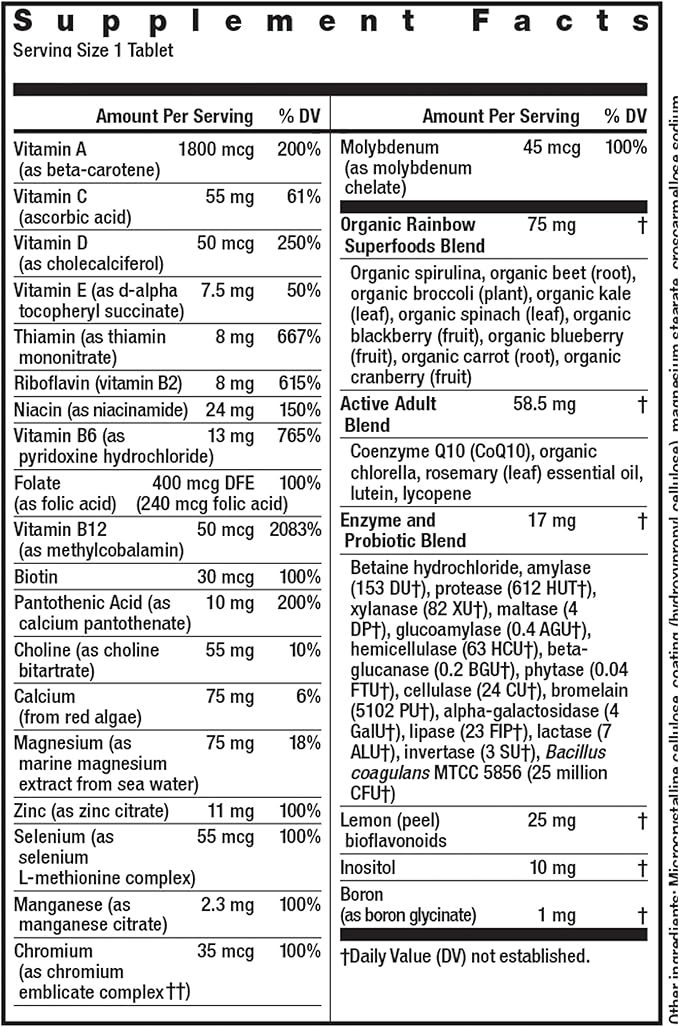 Rainbow Light Adult Multivitamin, Vitamins C & Zinc, B Complex & Choline, Calcium & Vitamin D Supports Bone Health, Energy & Immune Support, Non-GMO, Vegetarian, 90 Tablets