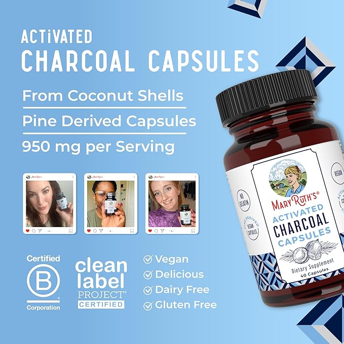 Activated Charcoal by MaryRuth's | Activated Charcoal Capsules | Substance Adsorption | Derived from Coconut Shells | Vegan Capsules from Pine Trees | Non-GMO | Gluten Free | 40 Count