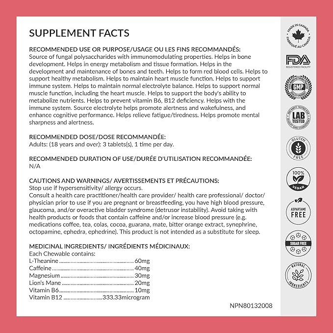 Focus & Clarity Nootropic Supplement – Brian Boost | L-Theanine, Caffeine, Lion’s Mane, Magnesium, Vitamin B6 & B12 | Brain Support, Memory, Focus & Energy | Mint Flavor (30 Chewables) (1)