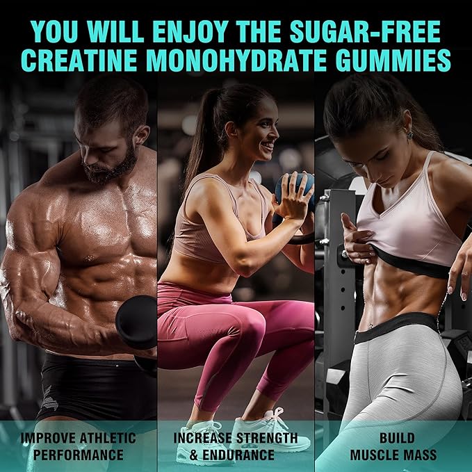 Creatine Monohydrate Gummies 5g for Men & Women - 120 Sugar Free Gummies with Magnesium Glycinate, L-Threonate, L-Taurine + Vitamin B12 for Muscle Support, Energy Boost, 2 Pack