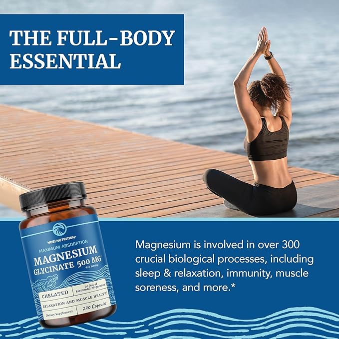 Magnesium Glycinate 500mg | Chelated for High Absorption | Muscle Relaxation, Bones, Heart, Nerve, Sleep & Calm Support for Women & Men | Magnesium Chelate Supplement & Bisglycinate Complex | 240ct