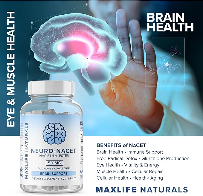 Neuro NACET - N-Acetyl Cysteine Ethyl Ester - 20x More Bioavailable Than NAC 1000mg - 10x Higher Glutathione Boost Over Liposomal Glutathione - NAC Ethyl Ester with Glycine, Selenium, Brain Support